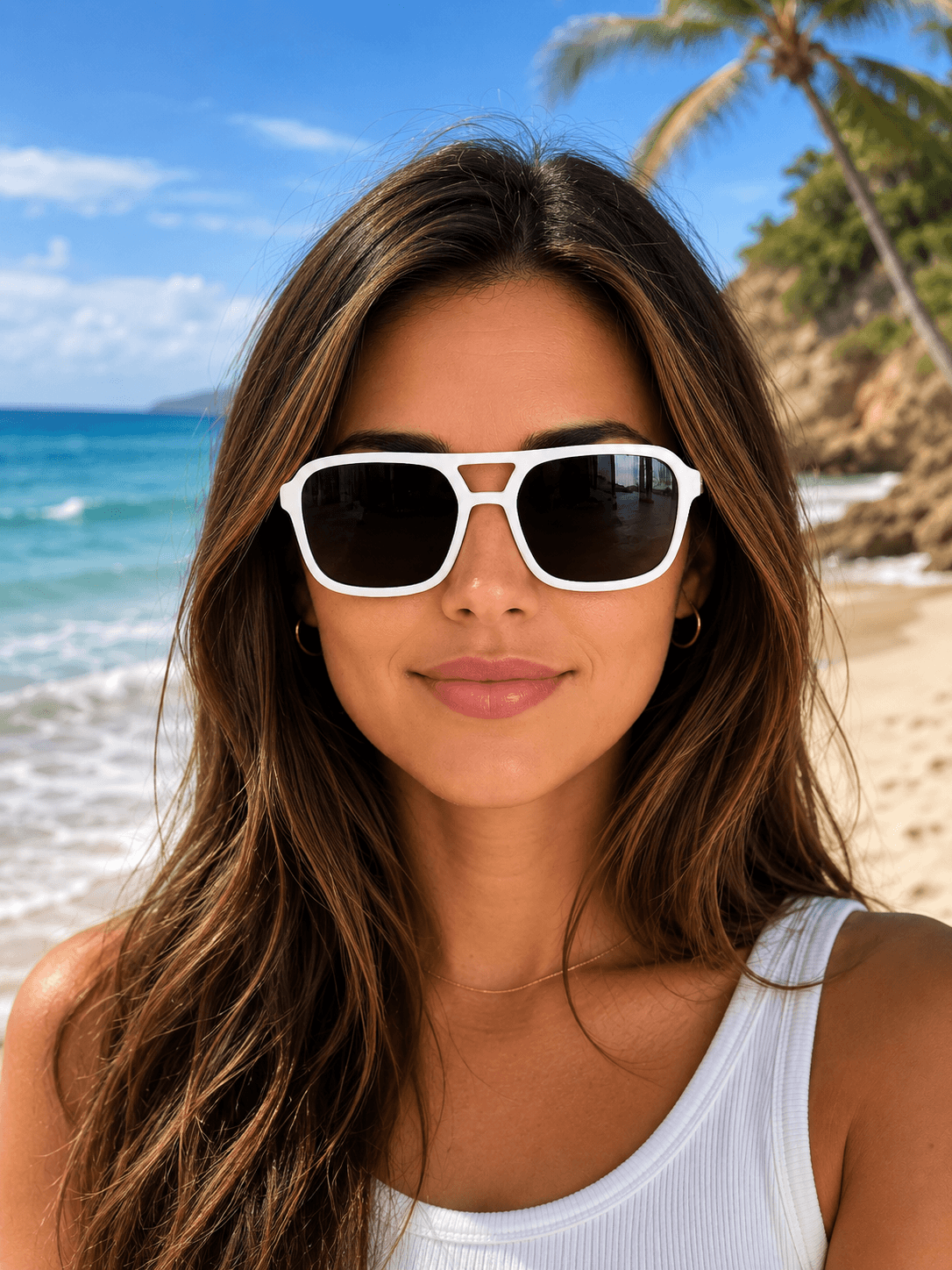 Sunglasses Classic Women’s Pilot Vintage Double Bridge Shades. White Frame