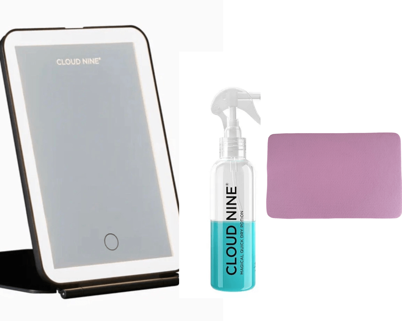 CLOUD NINE Magical Potion & LED Vanity Mirror. Pink Heat Resistant Mat. Gift Set